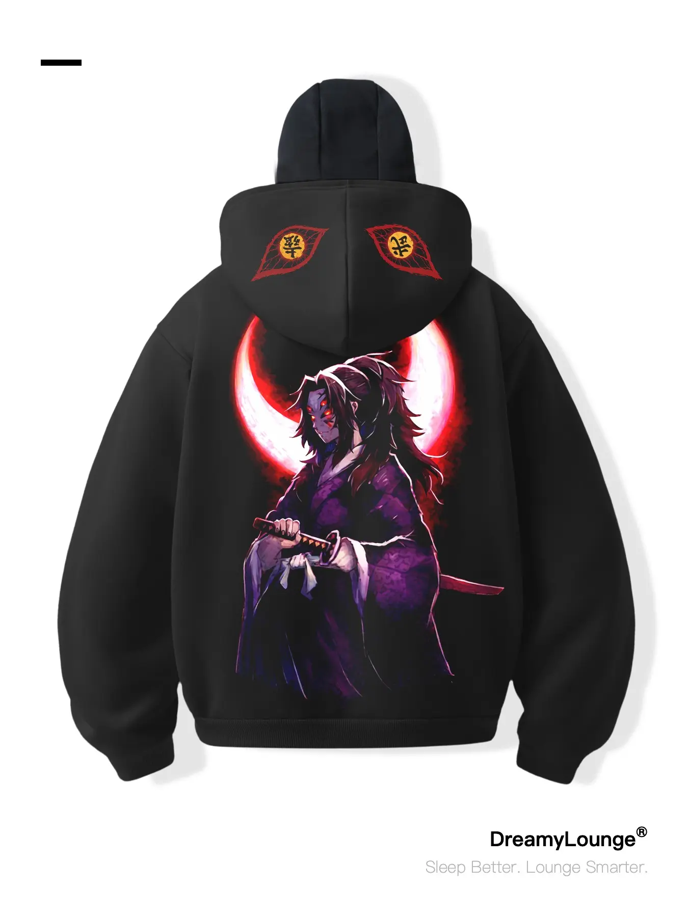 Demon Slayer Death Moon Crescent Moon Graphic Print Loose Hoodie, Dual Layer Face Cover Design, Casual Fitted Sweatshirt for Home Wear, Fashion Hoodies