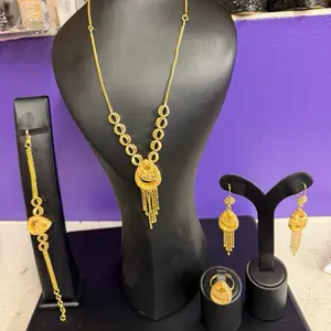 Elegant Gold-Tone Jewelry Set with Necklace Earrings and Bracelet for Women