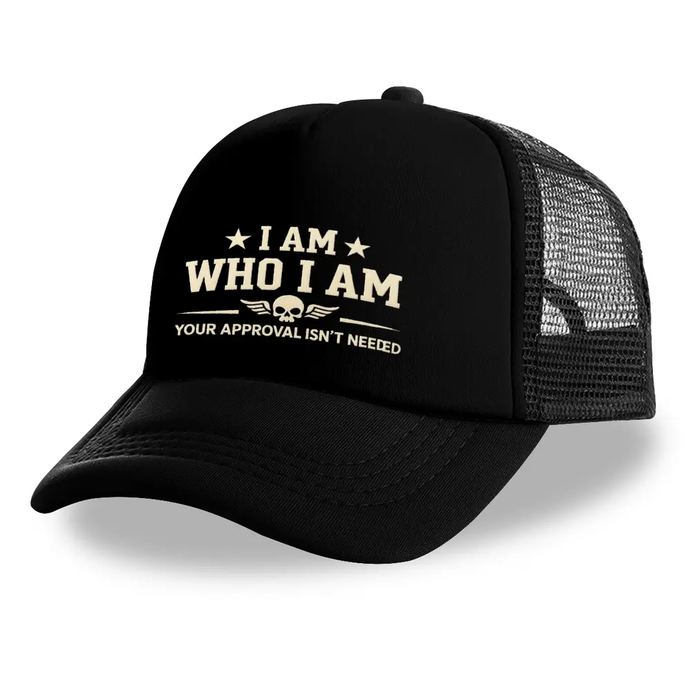 I Am Who I Am Printed Dad Hat – Your Approval Isn’t Needed Funny Statement Black Adjustable Cap for Men
