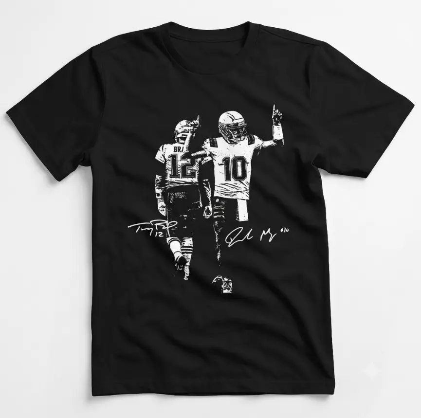 Drake Maye & Tom Brady With Signature Adults and Youth T-Shirt, Teen Boys Clothing, New England football Merch, Men's Stuff, Game Day Shirt, Mens Clothing, Youth Clothing, Gift for Him & Her, Streetwear, clothes for teens