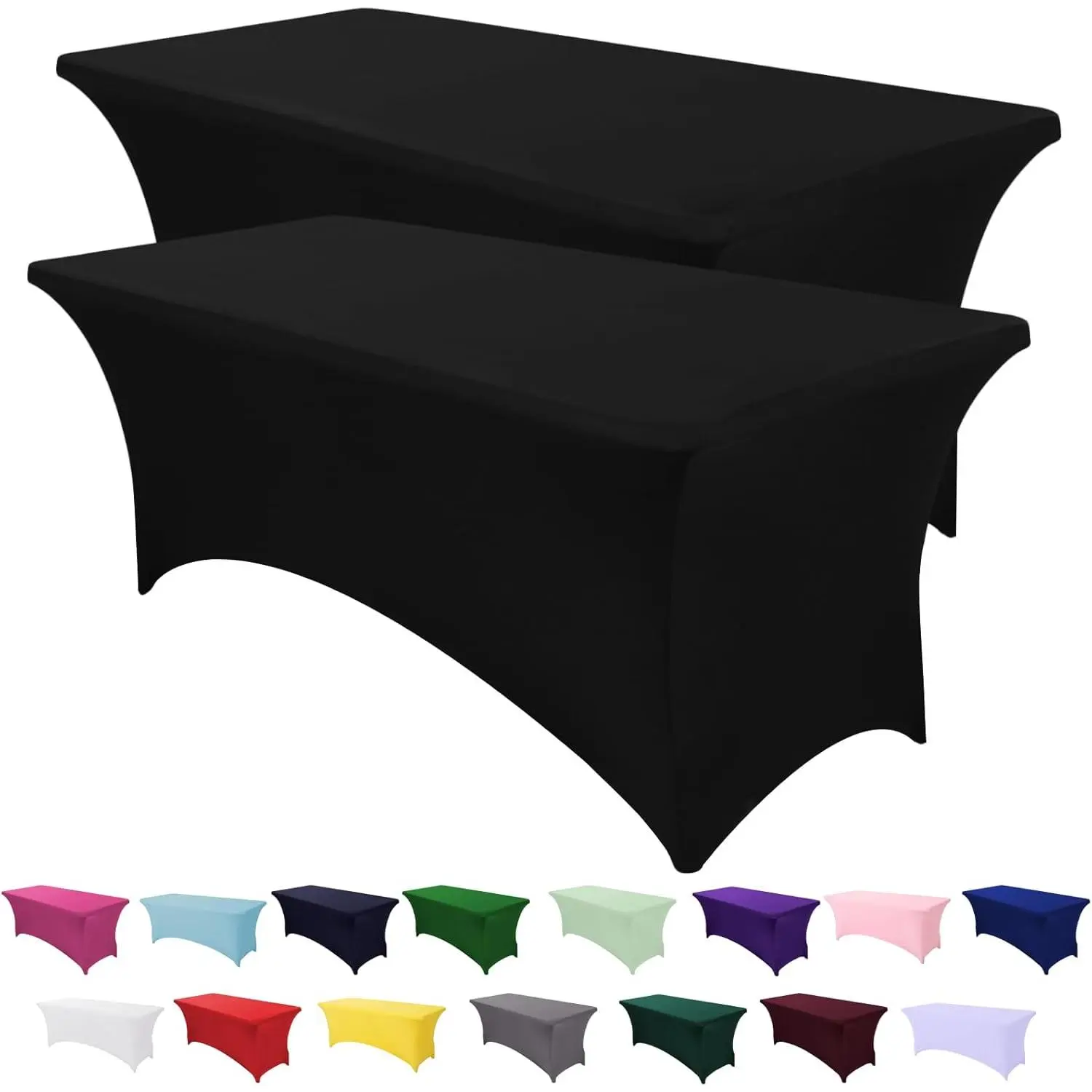 2-Pack 6ft Black Fitted Spandex Table Covers - Smooth, Washable, Wrinkle-Resistant Stretch Rectangle Tablecloths for Family Home, Vendor Booths, Wedding Decorations