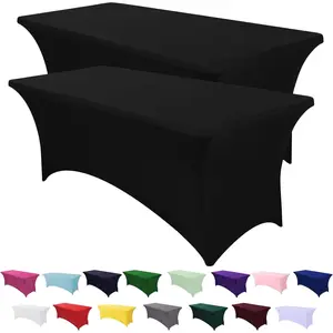 Spandex table cover 2 pack 6ft black fitted tableclothswashable wrinkle resistant stretch table cloth rectangle for vendor booth display itemsparty supplies for adultswedding decorationsbanquet
