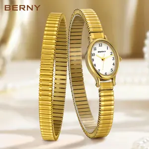 BERNY Gold Watches for Women Dainty Oval Quartz Wrist Watch Bracelet Set Adjustable Stainless Steel Expansion Band Water-Resistant Lightweight Minimalist Ladies Watch Tools Included Elegant Stylish Birthday Present, Reloj