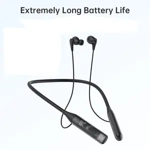 80-hour ultra-long battery life neckband wireless earphones, V6.0 stereo heavy bass in-ear earphones with microphone, LED display, waterproof—neckband earbuds for fitness/sports/business (black)