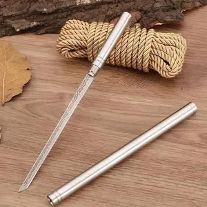 2 Piece Stainless Steel Multi-Functional Steak Knife Set with Sheath, Sharp Thickened Kitchen Meat Fruit Cutting Tool, Outdoor Camping BBQ Portable Cutter, Stainless Steel Knives