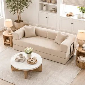 Full Foam Modular Compressed Sofa Bed with 2 Cushions Soft Corduroy Fabric 76.38"x 35.04" Versatile for Living Room Bedroom Apartment