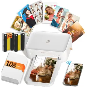 CP4100 4x6 Photo Printer with 108 Sheets & 2 Ribbons, Full-Color Thermal Dye Sublimation  Printing, Portable  Picture Printer for /Android, AR Video, Fun App,  Use, White