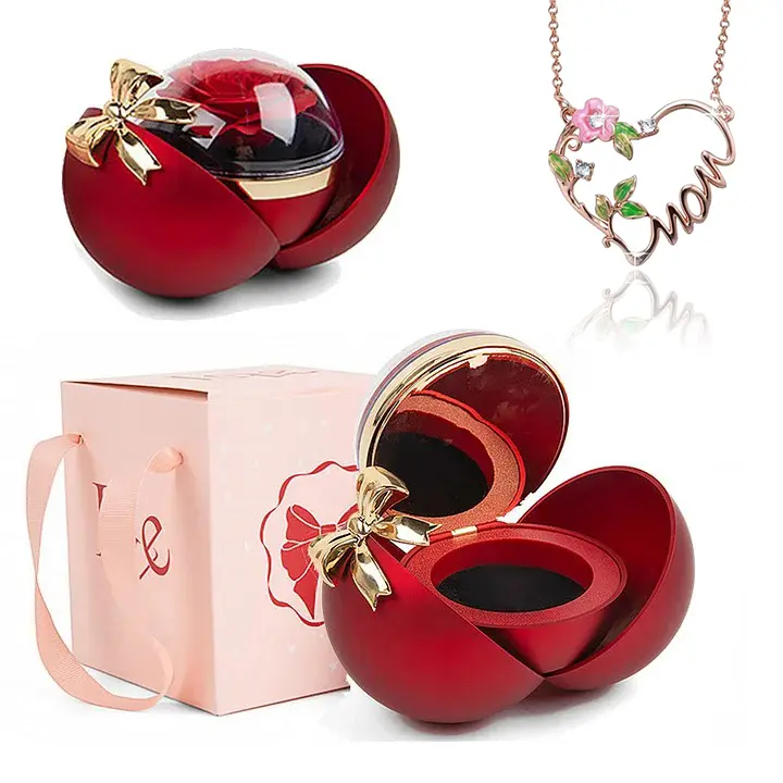 Mom Heart Pendant Necklace with Flower Gift Box Perfect Mother's Day Gift To the Best Mom A Loving Gift Box