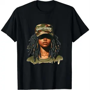 Melanin Unbothered Black Woman Locs Camo Black History Month T-Shirt