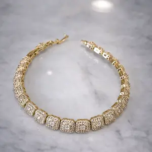 Gold Tennis Bracelet with Sparkling CZ Stones  Adjustable 7” to 8” laminated 14kl Elegant Square Link Design