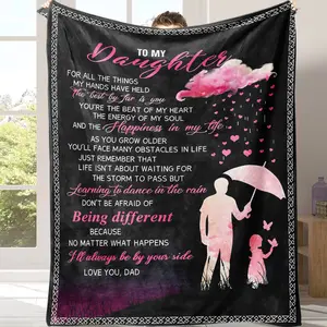 "To My Daughter from Dad" Blanket - Sentimental Father-Daughter Throw for Her Inspirational Throw for Her Room & Napping Warm Cozy Throw to Wrap Her in Love Thoughtful "Dance in the Rain" Blanket - Heartfelt Gift for Daughter from Dad, Children's Day gift
