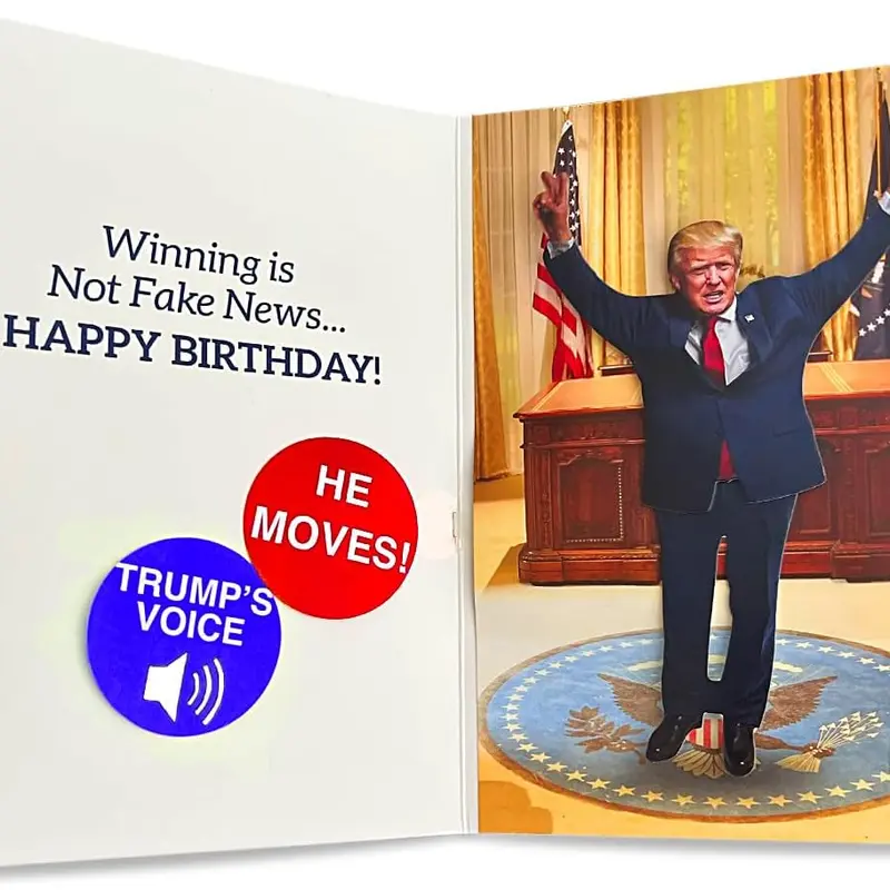 Talking & Dancing Donald Birthday Card - Pop-Up 3D Figure Moves & Plays Real Voice - Funny Trump Card for Him, Her, Dad, Brother - Hilarious Gag Gift with Music & Motion, Envelope Included