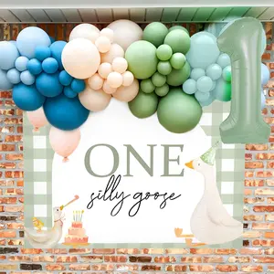 LaVenty One Silly Goose Backdrop 1st Birthday Decorations Silly Goose Balloons Banner Girl Boy First Birthday Party Baby Shower Decor Party Supplies Green Set Ornaments Light