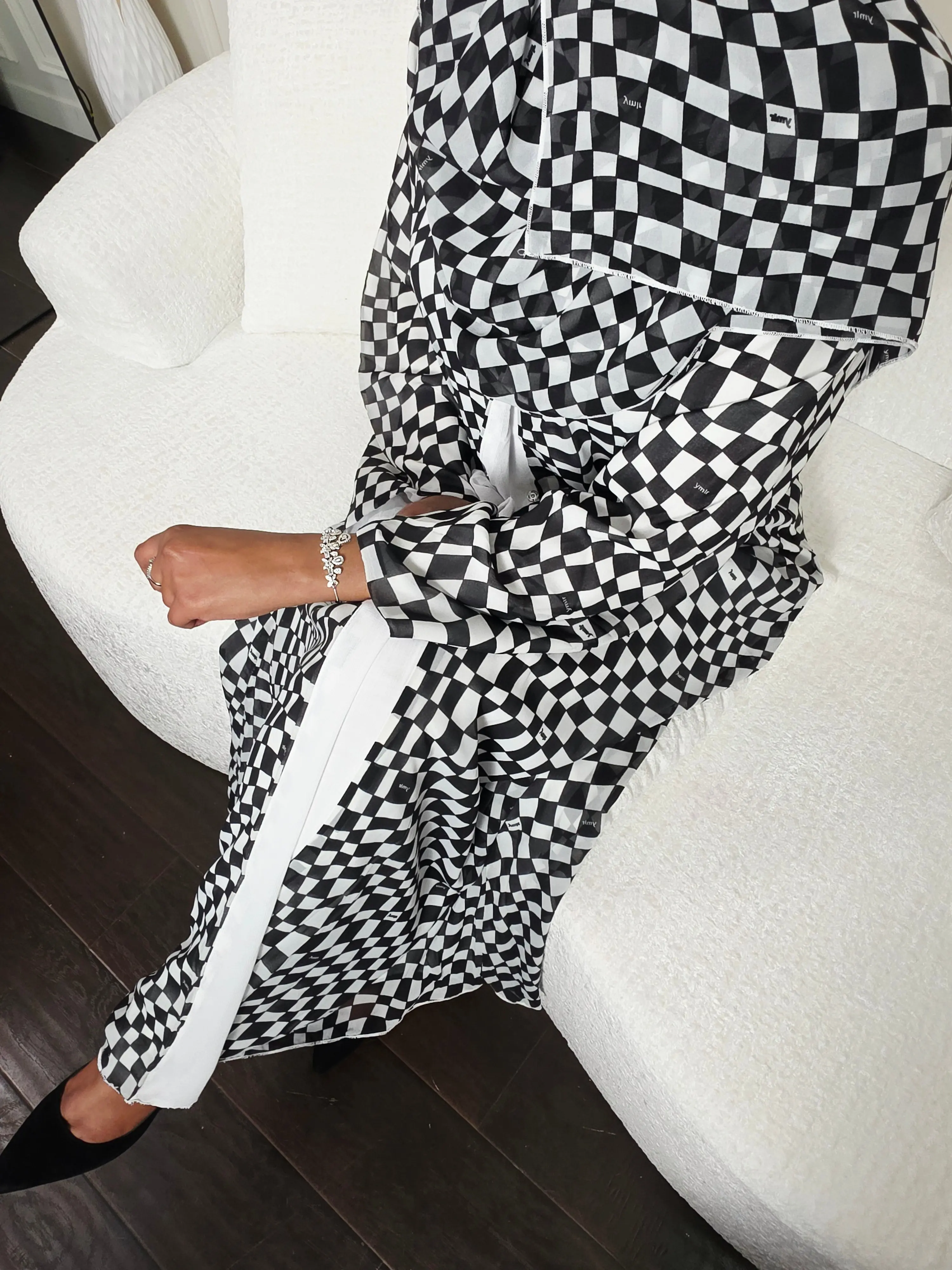 Royal Chess Checkered Double Chiffon Abaya Set