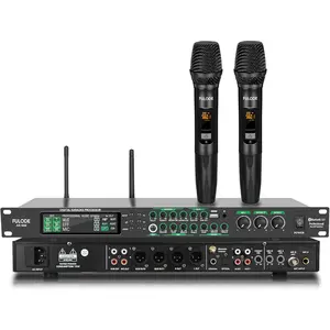 AX-666 Professional Karaoke Processor KTV Mixer with Dual Wireless Microphones, Digital Pre-Stage Effector Audio Vocal Effects Processor System with DSP Anti-Howling USB MP3 Bluetooth Optical