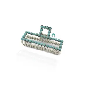 Silver Faux Turquoise Claw Clip - Rectangle
