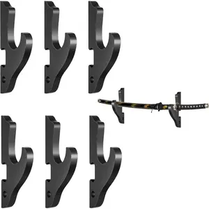 6 Pcs Sword Hook Wall Mount Samurai Sword Hanger for Wall Adjustable Wood Blade Rack Decorative Katana Holder Martial Art Weapon Stand Display with 6 Nail for Saber Tanto Rapier Cosplay(Black)