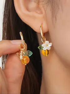 Cute Bee & Flower Design Dangle Earrings, Fashionable Jewelry for Women, Daily Clothing Decor, Trendy All-match & Exquisite Jewelry for Birthday Gift