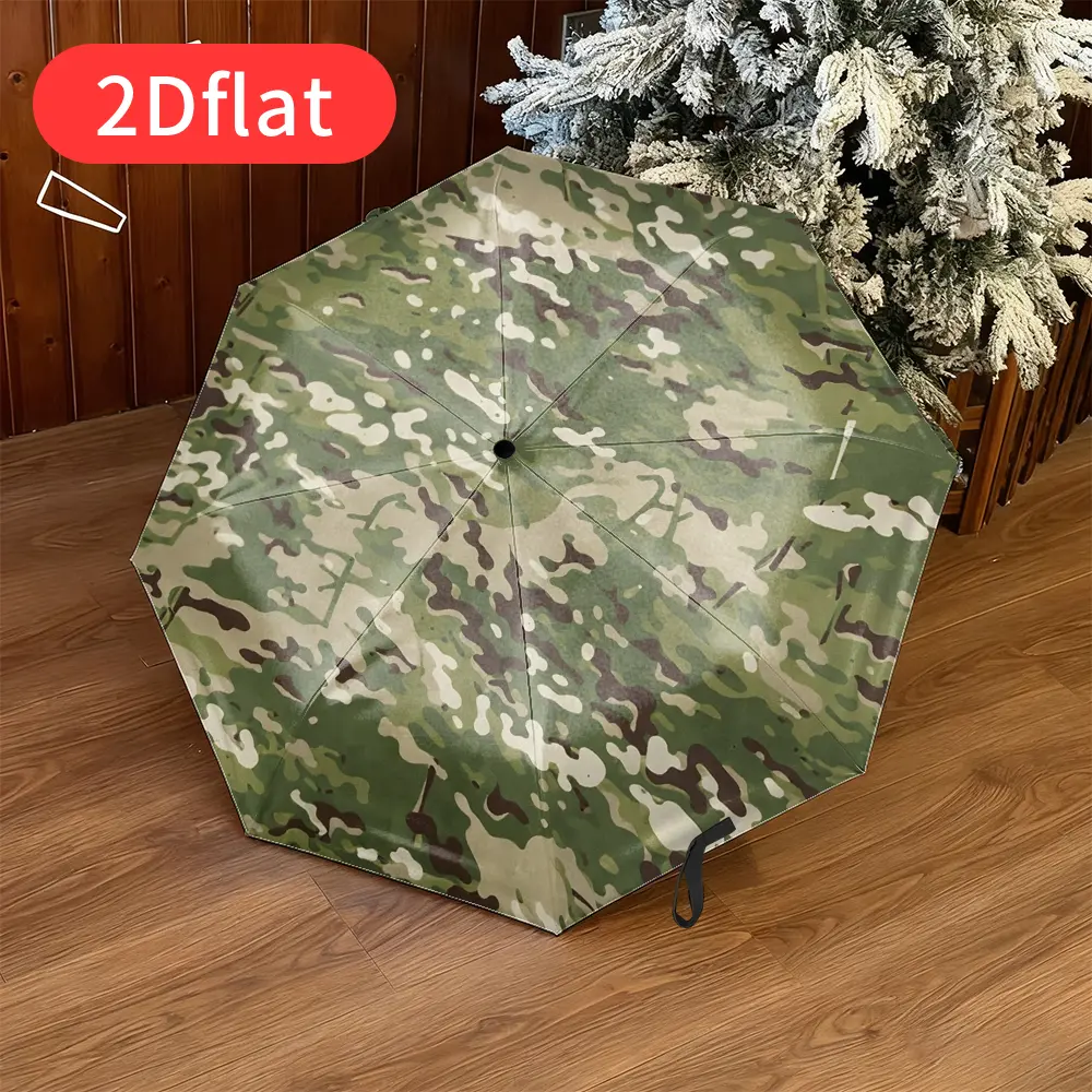 A camouflage folding umbrella – stylish and modern design featuring green and brown camo patterns, lightweight and portable, perfect for travel and outdoor activities. Durable canopy made of sturdy plastic and iron