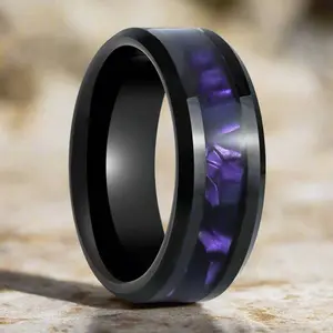 LUSTERS | Black Tungsten Purple Tiger Cowrie Shell Wedding Ring — 8mm