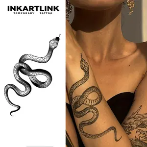 INKARTLINK Tattoo Tech,2 Sheets Extra-Large Semi Permanent Tattoo,Adult Art Design Temporary Tattoos, Lasts 1-2 Weeks, Waterproof, Realistic look, No Adhesive, No reflection (Snake Design)