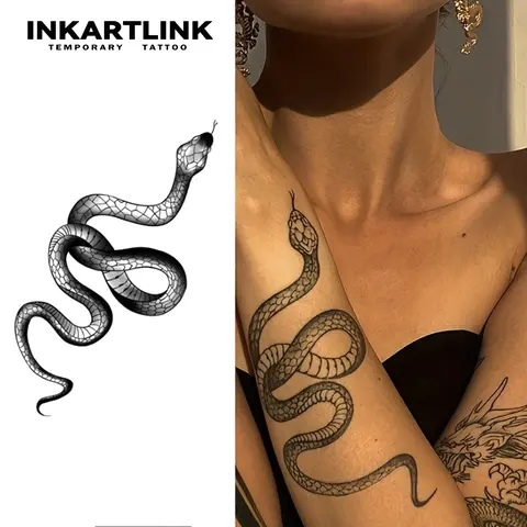 INKARTLINK Semi Permanent Ink Tattoo Stickers - 2 Extra-Large Fantasy Snake Realistic Tattoo Art Design, Long Lasting 1-2 Weeks Waterproof Single Item for Adults, No Adhesive/Reflection, All Skin Types Suitable