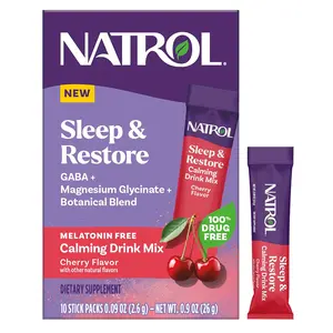 Natrol Sleep & Restore Calming Drink Mix with Magnesium Glycinate, Magnesium Sleep Aid, Melatonin-Free, Cherry, 10 Stick Packs