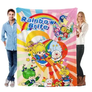 Rainbow Brite 80s Retro Cartoon Flannel Blanket, Nostalgic Rainbow & Sprites Throw, Cozy Fleece for Fans & Kids, Perfect Bedroom & Nursery Decor
