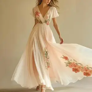 Women's Floral Print V Neck Pleated Chiffon Dress Flutter Short Sleeve Maxi Flowy Beach Wedding Guest Dresses#Douyin Recommends For You#Douyin Made Me Buy It#Food Videos#Home Supplies#Trending Videos#Obsessed.#Economy#Black Friday#Must-Have For Workers#Cl