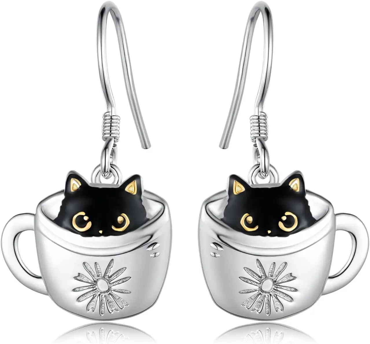 Black Cat Earrings 925 Sterling Silver Cute Aninmal Earrings Jewelry Gifts for Women
