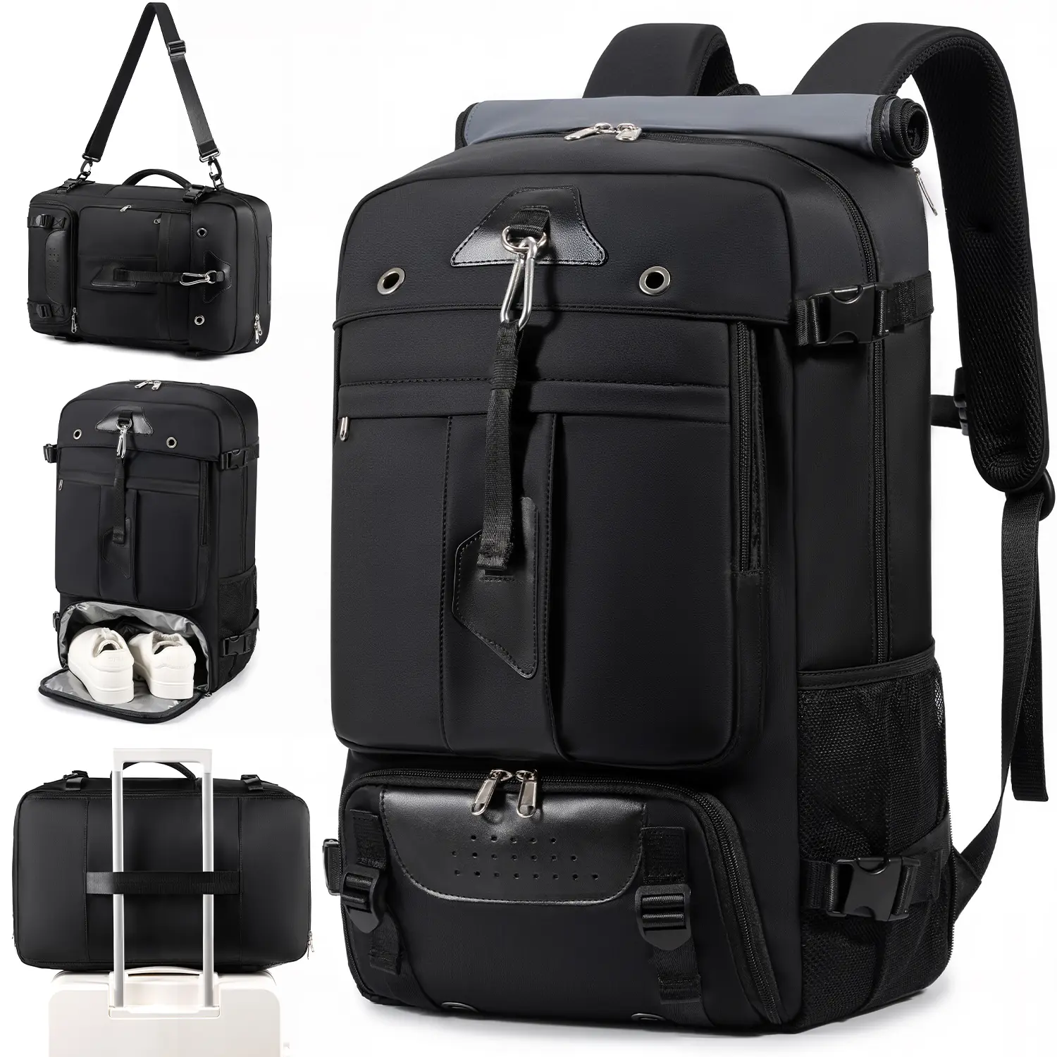 Men's Airline Approved Carry On Luggage Backpack - Nylon Convertible Duffle Bag, Large Capacity, Organized Multi-Pocket Design, TSA Friendly