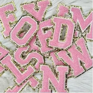 Pink/White with Gold Glitter Chenille Letters