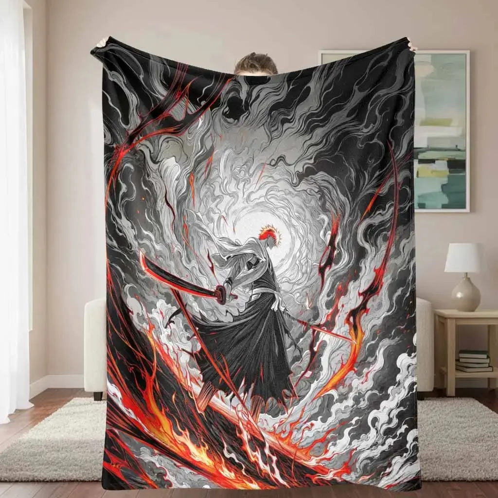 Abstract Dark Warrior Flame Graphic Flannel Throw Blanket - Soft, Cozy, Lightweight Warm Microfiber Throw for Sofa, Bedroom, Stylish Art-Inspired Home Decor & Creative Gift