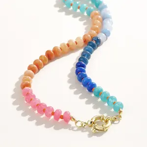 KissYan Boho Beaded Choker Necklace for Women, Gemstone Necklace Natural Stone Necklace 14K Gold Plated Summer Beach Handmade Jewelry for Christmas Gifts