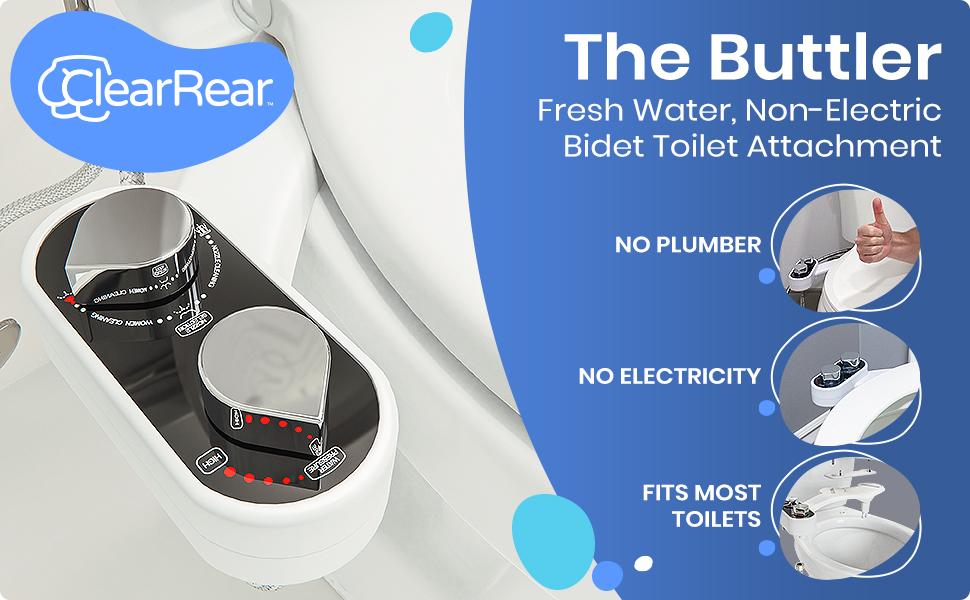 Clear Rear Ultra-Slim Bidet Attachment for Toilet - Non-Electric Dual Retractable Self-Cleaning Nozzles, Fresh Water Sprayer, Adjustable Water Pressure, Front & Rear Wash, No-Tool 15 Minute Install, Fits Most Toilets