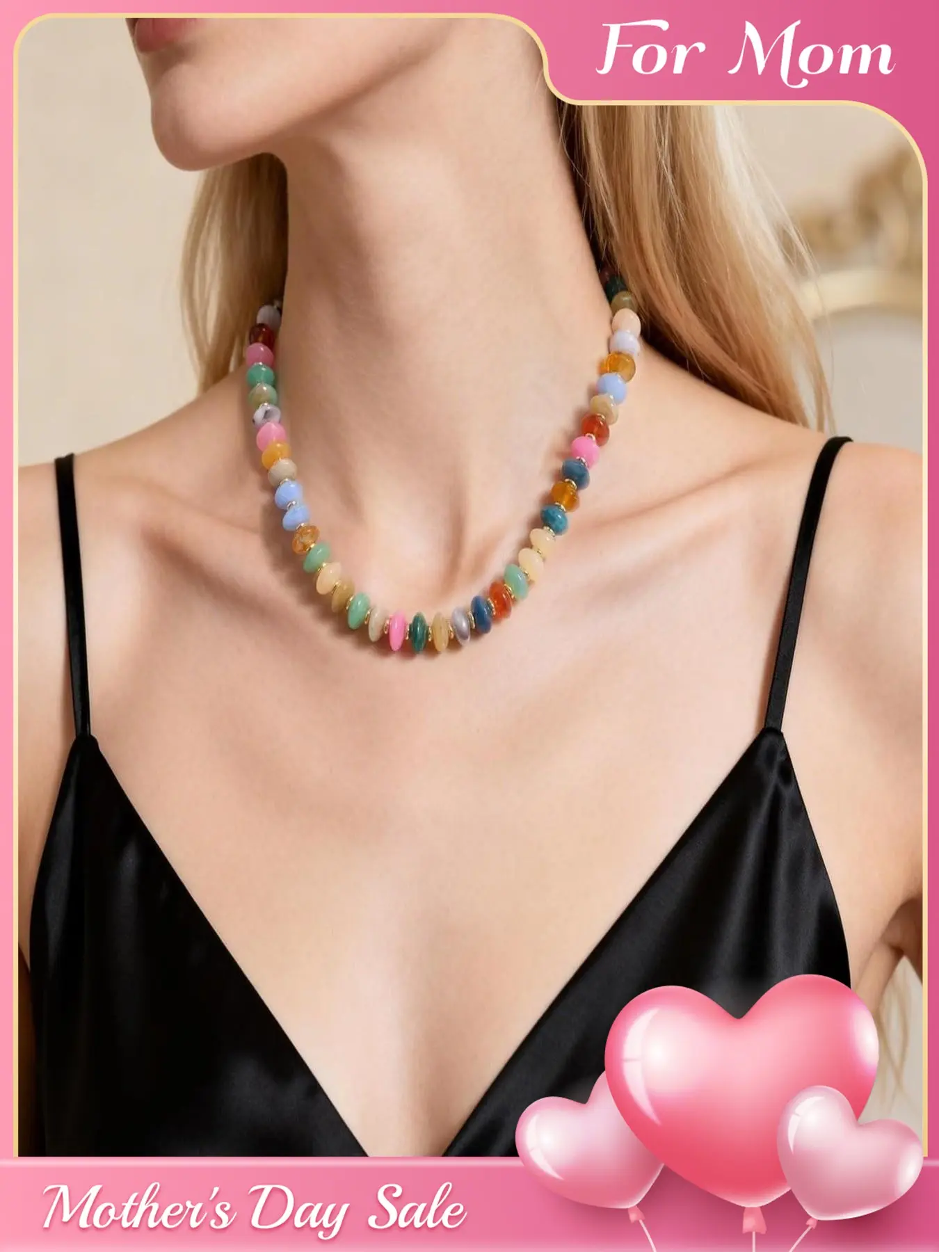 Colorful Beaded Necklace for Women Unique Resin Beads Choker Necklaces Boho Statement Chunky Necklace Summer Vacation Jewelry Trendy Jewelry Boho Style Jewelry