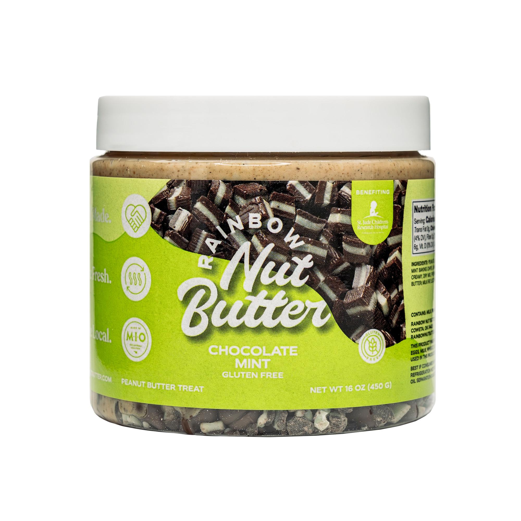MINT CHOCOLATE Peanut Butter Chocolate Chips Snack Treat - 16 oz Jar, Sweet & Creamy Minty Nut Butter Rainbow Nut Butter