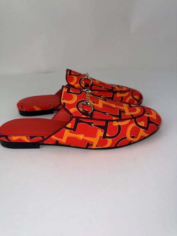 Gucci Princetown Horsebit Print Loafer Mules Slide Shoes Size 7.5