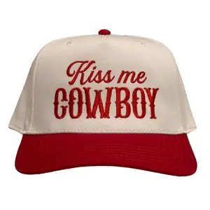 Kiss Me Cowboy Embroidered Trucker Hat Vintage Western Style Snapback Cap Adjustable Country Cowgirl Rodeo Hat Unisex Casual Streetwear Gift