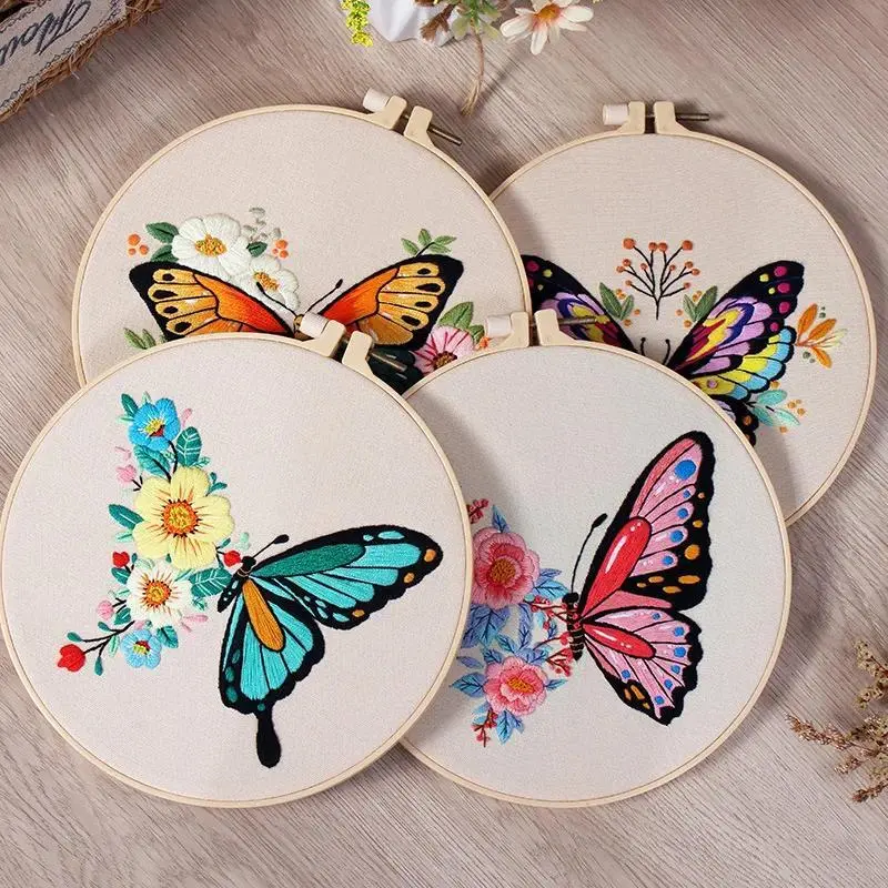 Beginners' DIY Embroidery Kit - 1pc 29x29cm Cotton Fabric with Washaway Cartoon Animals, Flowers & Plants Design, Cross-Stitch Needlework Hoop, Stress Relief Handmade Craft for Home Decoration (Toys & Hobbies, Classic & Novelty Toys)