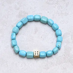 Howlite Turquoise Natural Gemstone Stretch Bracelet With Dice Accent Bead