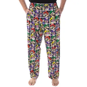 Nintendo Pajamas Mario and Villains Grid Men's Soft Touch Pajama Pants Sleepwear