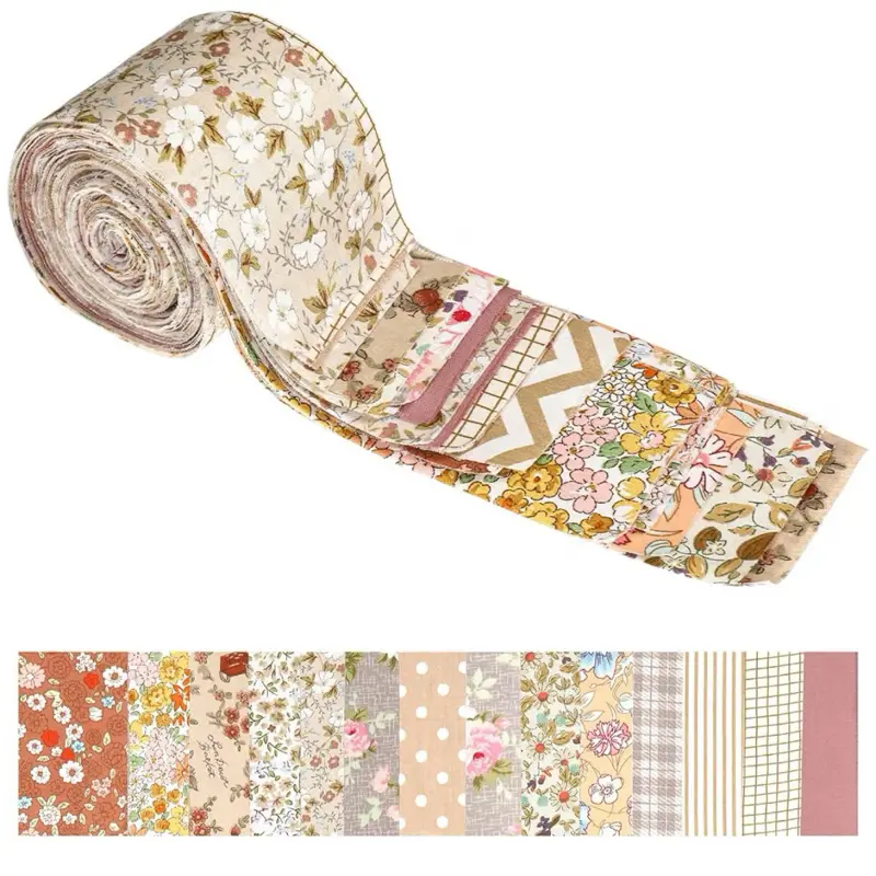 imageTitle 42 Pcs Jelly Fabric Roll, Pre-Cut Cotton Strips Bundles | 2.5 x 19.6 Inch Jelly Fabric Rolls for Quilting Assortment Fabrics, Soft fabric.