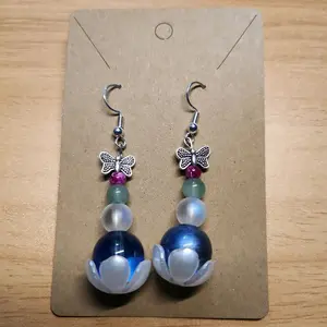 Dangle earrings with butterflies and different size beads - Add to cart buy now - limited stock