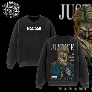 [HIKISTREET] Vintage Nanami JJK Acid Washed T-Shirt, Jujutsu Kaisen Merch, Grunge Anime Washed Oversized Tee, Aesthetic Anime Streetwear Gift