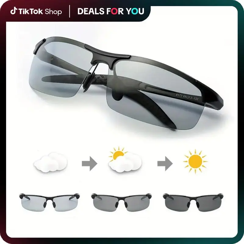 dealsforyoudaysPolarized Photochromic Sunglasses UV400 Protection, Unisex 2026 Summer Retro Oversized Simple Square Frame Fashion Accessories, Outdoor Sports Driving, Fishing, Golf, Running, Climbing Day Night Safety Glasses