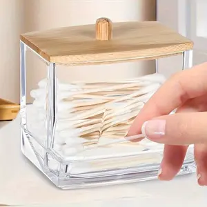 1pc Desktop Cotton Swab Storage Box, Dual-Hole Round Combination Powder Puff Organizer, Makeup Remover Cotton Holder, Desk Accessories, Cosmetics Organizer Storage