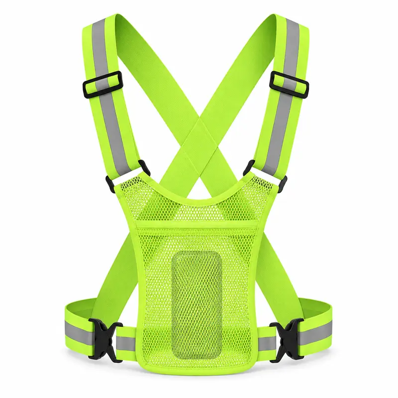 Pack of 1 - Adjustable Reflective Safety Vest withStorage Pockets, Universal Fit, High VisibilityPolyester Gear for Outdoor Cycling and Running