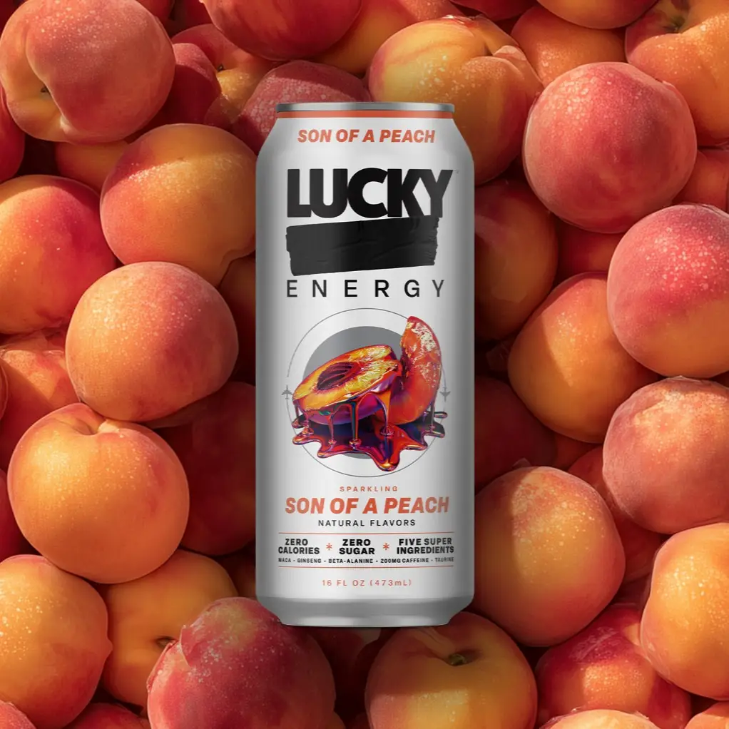 Lucky Energy - Son of a Peach - Zero Sugar Energy Drink - 16oz Cans - 200mg Caff...