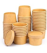 12 oz Kraft Paper Lidded Bowl Set, 50-Pack Leakproof Disposable Biodegradable Containers for Hot/Cold Foods (Disposable Kitchenware Cookware)